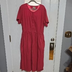 VTG L L Bean Women's Dress Reddish Cotton Ankle Length Pockets Elastic Sz 18 EUC